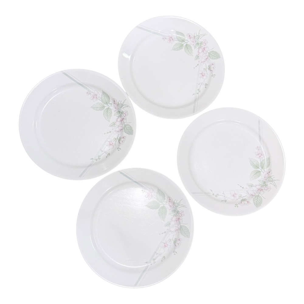 Corelle Veranda Dinner Plates Set of 4 White Pink Floral Green Leaves